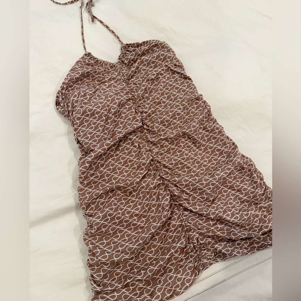 Print Ruched Halter Mini Dress - Picture 3 of 4